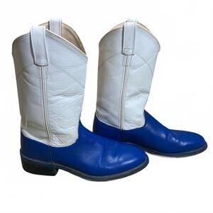 Old West Blue and White Leather Project painted Costume Boots EU 40